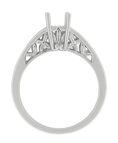 Art Nouveau Filigree Flowers & Leaves 3/4 Carat Engagement Ring Setting for a Cushion Cut, Princess, Radiant, or Asscher Diamond in White Gold