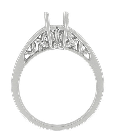 Antique Style Art Nouveau Filigree Engagement Ring Setting for a 1 Carat Princess, Radiant, Asscher or Cushion Cut Diamond in 14K or 18K White Gold - Item: R989PR - Image: 2