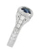 Art Deco Filigree Flowers and Scrolls Engraved Blue Sapphire and Diamond Engagement Ring in White Gold
