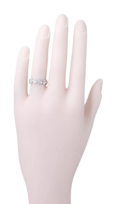 Mid Century Linked Hearts Vintage Diamond Wedding Band in Platinum - Size 5 - alternate view