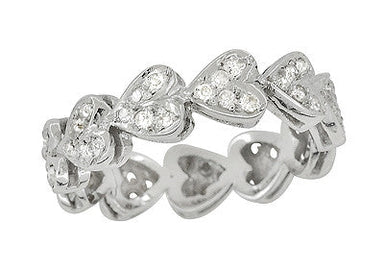 Mid Century Linked Hearts Vintage Diamond Wedding Band in Platinum - Size 5