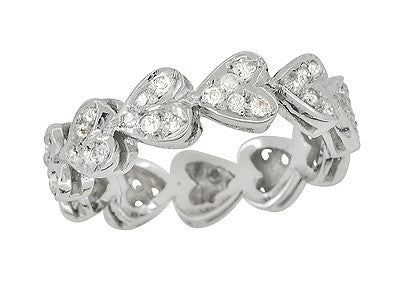 Mid Century Linked Hearts Vintage Diamond Wedding Band in Platinum - Size 5