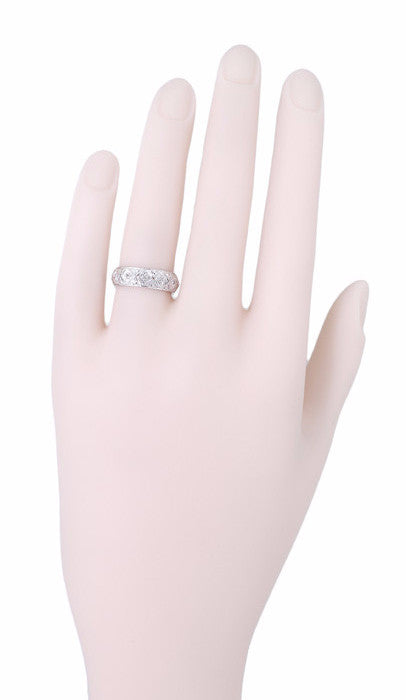 Art Deco Milton Antique Wide Diamond Wedding Band in Platinum - Size 5 - Item: R998 - Image: 2