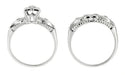 Retro Moderne Hearts and Clovers Diamond Wedding Set in 14 Karat White Gold
