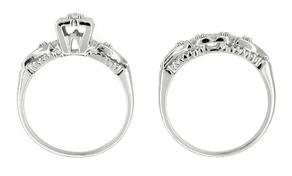 Retro Moderne Hearts and Clovers Diamond Wedding Set in 14 Karat White Gold - Item: R214 - Image: 2