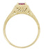 Art Deco Rhodolite Garnet Filigree Scrolls Engraved Engagement Ring in 14 Karat Yellow Gold