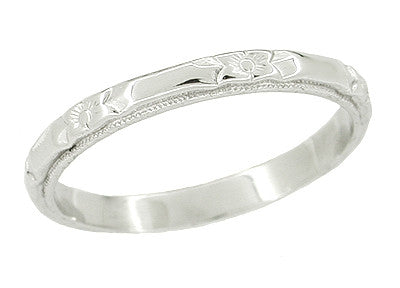 Art Deco Vintage Roses and Bars Platinum Wedding Ring