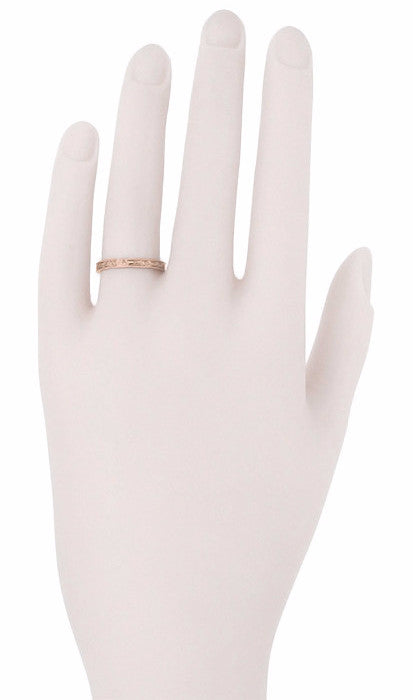 Edwardian Heirloom Engraved Floral Womens Wedding Band in 14K Rose Gold (Pink Gold) - Item: R1108R - Image: 2