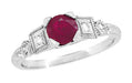 1920's Ruby and Diamond Art Deco Engagement Ring in Platinum