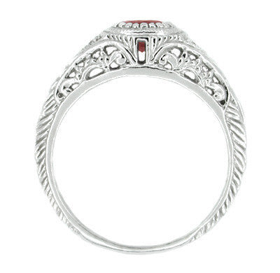 Art Deco Engraved Ruby and Diamond Filigree Engagement Ring in White Gold - Item: R189 - Image: 2