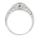 Art Deco Engraved Ruby and Diamond Filigree Engagement Ring in White Gold