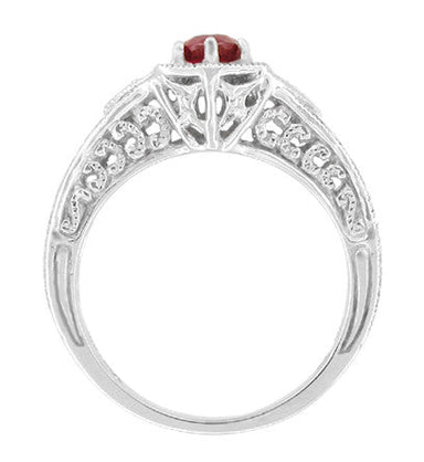 Art Deco Ruby and Diamond Filigree Engraved Engagement Ring in 14 Karat White Gold - alternate view