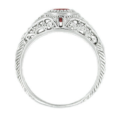 Art Deco Engraved Ruby and Diamond Filigree Engagement Ring in Platinum - alternate view