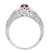 Platinum Art Deco Hexagon Filigree Engraved Ruby Engagement Ring with Side Diamonds