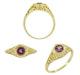 Art Deco Sunflowers Amethyst Filigree Ring in 14 Karat Yellow Gold