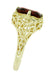Art Deco Flowers and Leaves Almandine Garnet Filigree Ring in 14 Karat Yellow Gold
