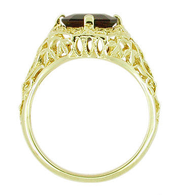 Art Deco Flowers and Leaves Almandine Garnet Filigree Ring in 14 Karat Yellow Gold - Item: RV193-7 - Image: 4