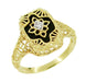Art Deco Filigree Onyx and Diamond Ring in 14 Karat Yellow Gold