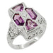 Art Deco Filigree Happy Family 4 Stone Amethyst and Diamond Filigree Panel Ring in 14 Karat White Gold