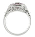 Art Deco Filigree Happy Family 4 Stone Amethyst and Diamond Filigree Panel Ring in 14 Karat White Gold