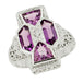 Art Deco Filigree Happy Family 4 Stone Amethyst and Diamond Filigree Panel Ring in 14 Karat White Gold