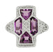 Art Deco Filigree Happy Family 4 Stone Amethyst and Diamond Filigree Panel Ring in 14 Karat White Gold