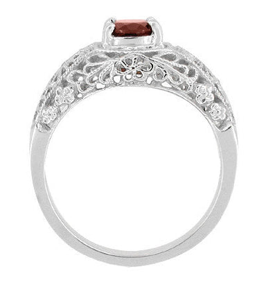 Edwardian Filigree Flowers Almandite Garnet Dome Engagement Ring in 14 Karat White Gold - alternate view
