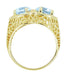 Art Deco Filigree Loving Duo Blue Topaz Ring in 14 Karat Yellow Gold - December Birthstone