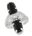 Art Deco North South Duo Black Onyx & Diamond Filigree Cocktail Ring in White Gold - RV890