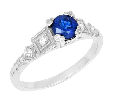 Antique 1920's Style Sapphire and Diamond Art Deco Engagement Ring in Platinum - alternate view