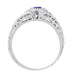 Art Deco Engraved Blue Sapphire and Side Diamond Filigree Engagement Ring in White Gold