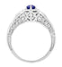 Art Deco Platinum Vintage Engraved Filigree Engagement Ring with Sapphire and Diamonds