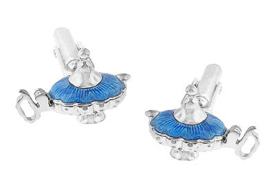 Magic Genie Lamp Movable Cufflinks in Sterling Silver with Blue Enamel - Item: SCL146E - Image: 4