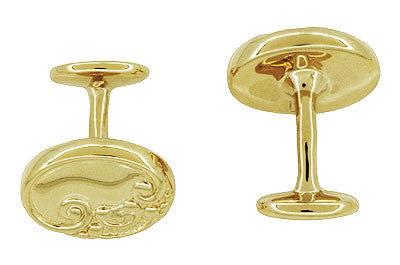 Victorian Scrolls and Fleur-de-Lis Engravable Cufflinks in Solid Sterling Silver with Yellow Gold Vermeil - Item: SCL229Y - Image: 2