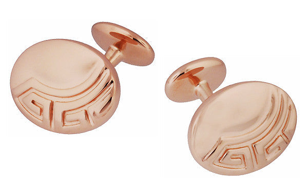 Art Deco Greek Key Engravable Vermeil Rose Gold Cufflinks in Sterling Silver - Item: SCL235R - Image: 3
