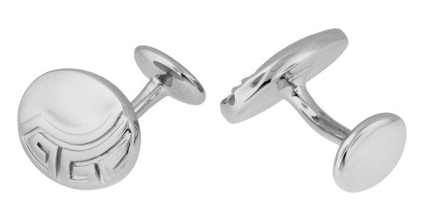 Vintage Design Greek Key Engravable Art Deco Cufflinks in Sterling Silver - Item: SCL235W - Image: 4