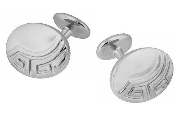 Vintage Design Greek Key Engravable Art Deco Cufflinks in Sterling Silver - Item: SCL235W - Image: 3