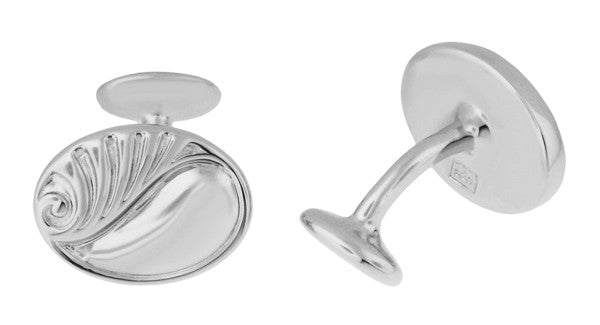 Mid Century Retro Modern Scroll Waves Engravable Cufflinks in Sterling Silver - Item: SCL236W - Image: 4