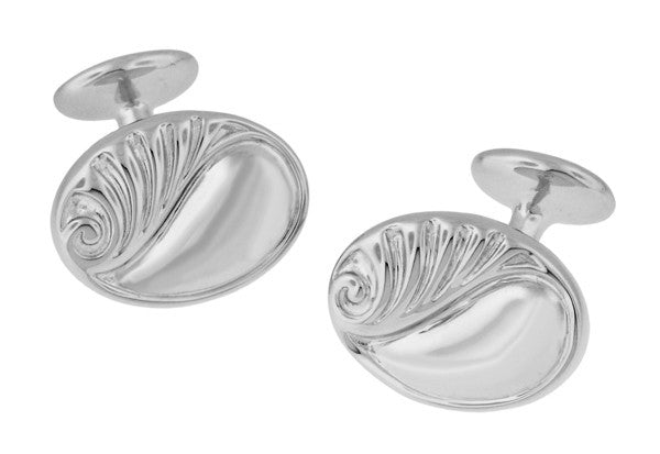 Mid Century Retro Modern Scroll Waves Engravable Cufflinks in Sterling Silver - Item: SCL236W - Image: 3