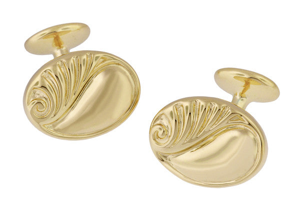Retro Moderne Scroll Waves Engravable Cufflinks in Sterling Silver with Yellow Gold Vermeil - Item: SCL236Y - Image: 3