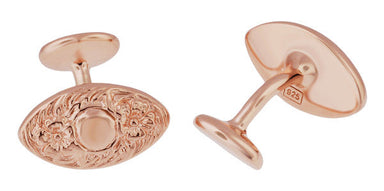 Victorian Floral Lozenge Shape Engravable Rose Gold Cufflinks in Sterling Silver Vermeil - alternate view