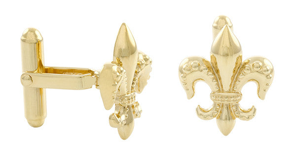 Yellow Gold Finish Fleur De Lis Cufflinks in Solid Sterling Silver - Item: SCL240Y - Image: 2