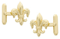 Yellow Gold Finish Fleur De Lis Cufflinks in Solid Sterling Silver