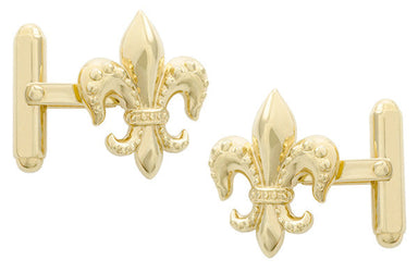 Yellow Gold Finish Fleur De Lis Cufflinks in Solid Sterling Silver