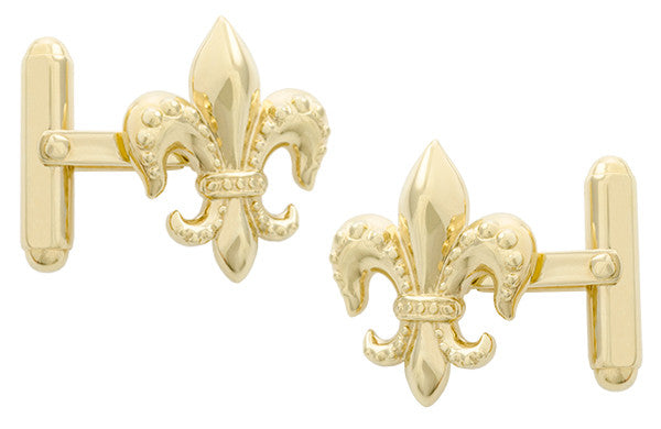 Yellow Gold Finish Fleur De Lis Cufflinks in Solid Sterling Silver