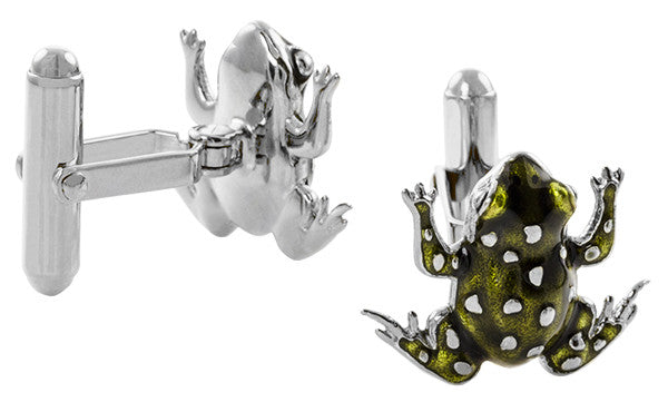 French Champleve Enamel Frog Cufflinks in Sterling Silver - Item: SCL245WE - Image: 3