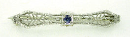 Art Deco Filigree Sapphire Brooch in 14 Karat White Gold