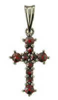 Small Victorian Bohemian Garnet Cross Pendant in Gothic Antiqued Sterling Silver
