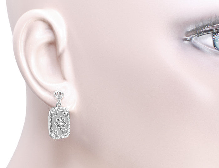 Filigree Crystal and Diamonds Art Deco Earrings in Sterling Silver - Item: SSE1CR - Image: 3