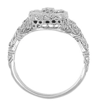 Art Deco Filigree Onyx and Diamond Ring in Sterling Silver - Item: SSR11 - Image: 3